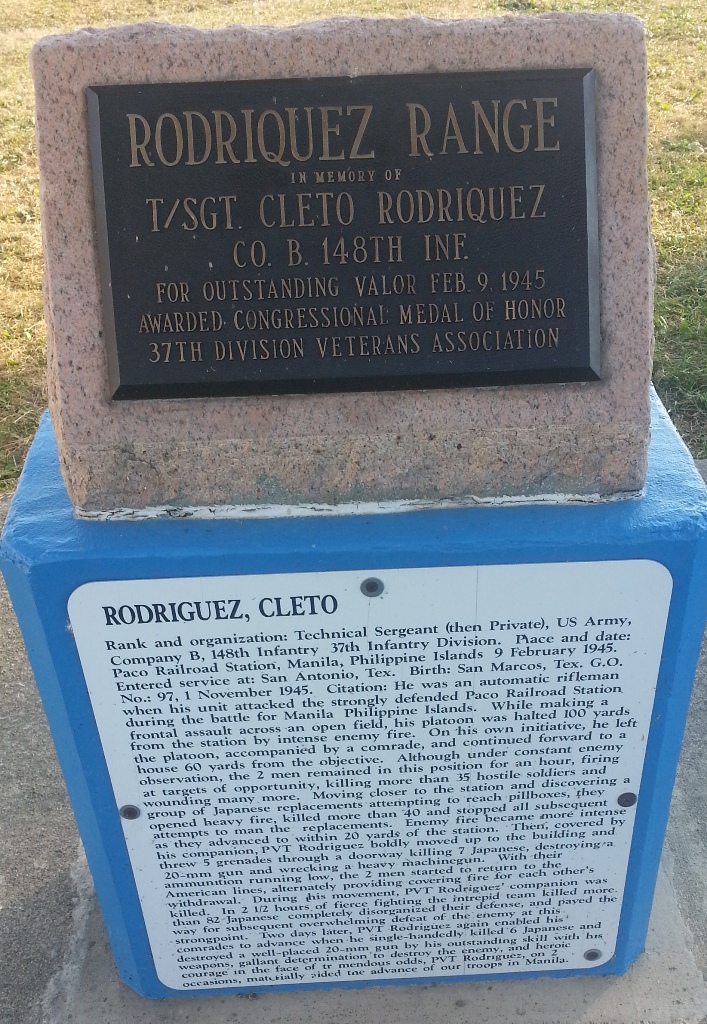 Marker commemorating the US Medal of Honor winner after whom this Camp Perry range is named.