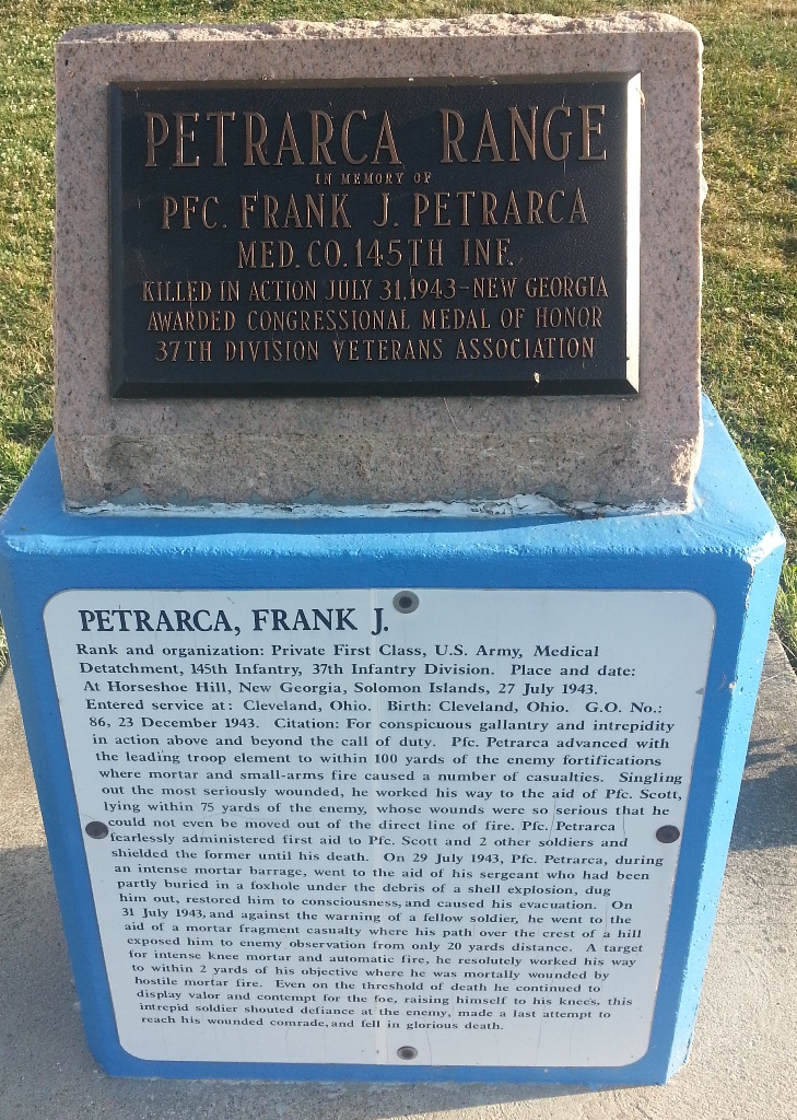 Marker commemorating the US Medal of Honor winner after whom this Camp Perry range is named.